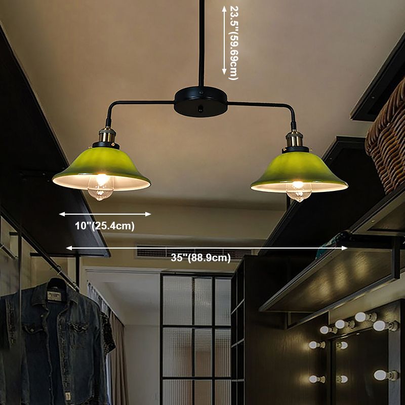 Hand-Blown Glass Bowl Chandelier Antiqued Restaurant Suspension Lamp in Black