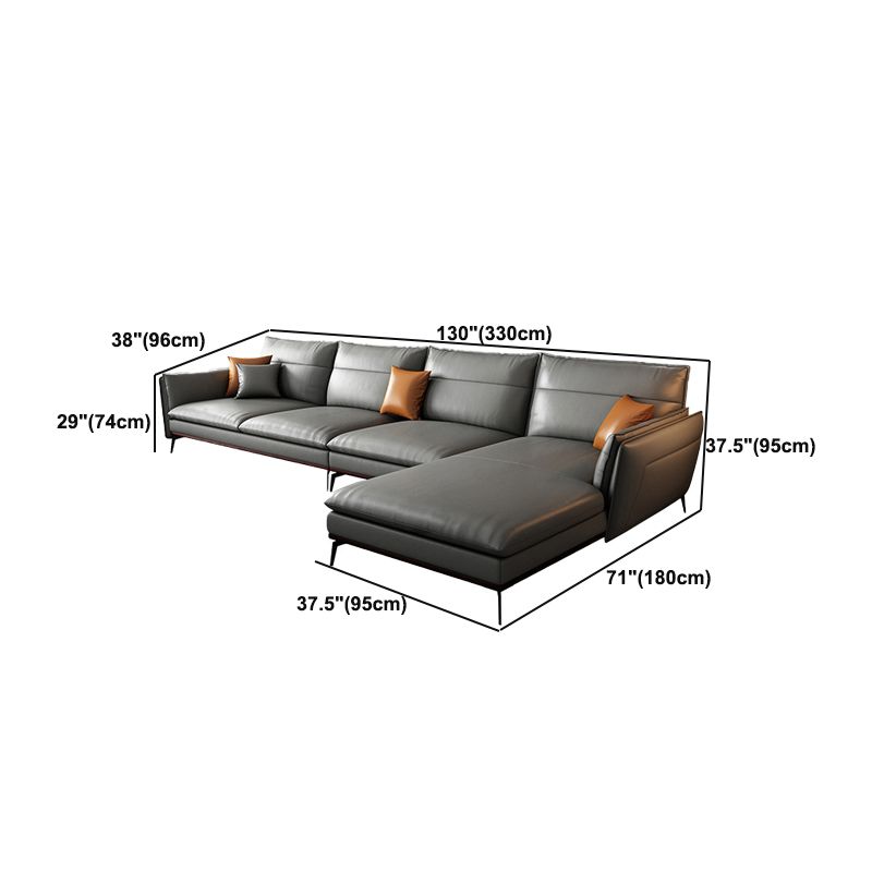 Contemporary Sofa Chaise Stationary Flared Arm Genuine Leather Sofa