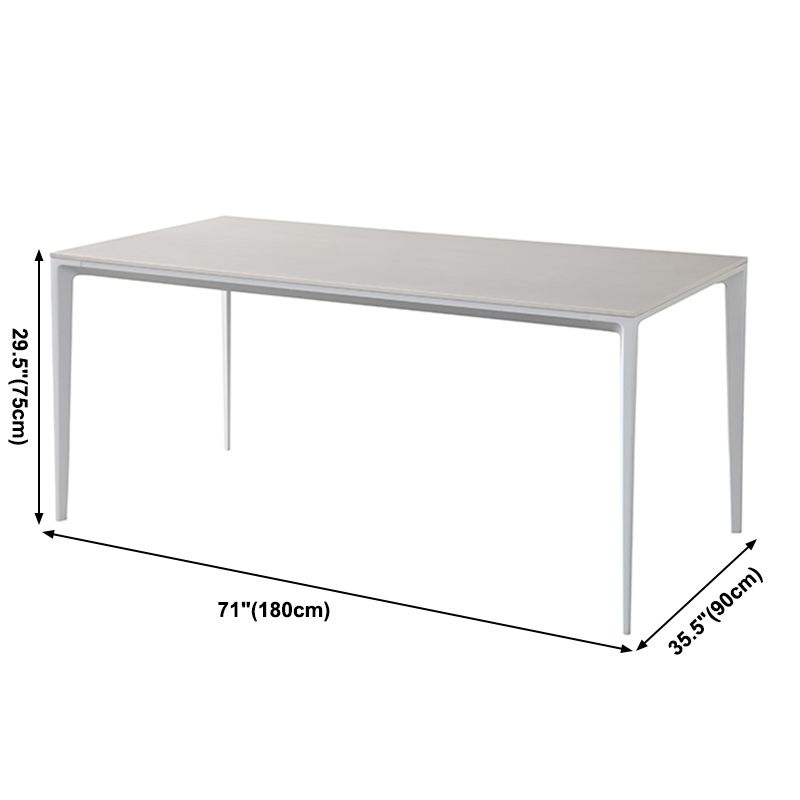 Contemporary Sintered Stone Top White Dining Table Rectangle Shape Dining Table with 4 Legs Base