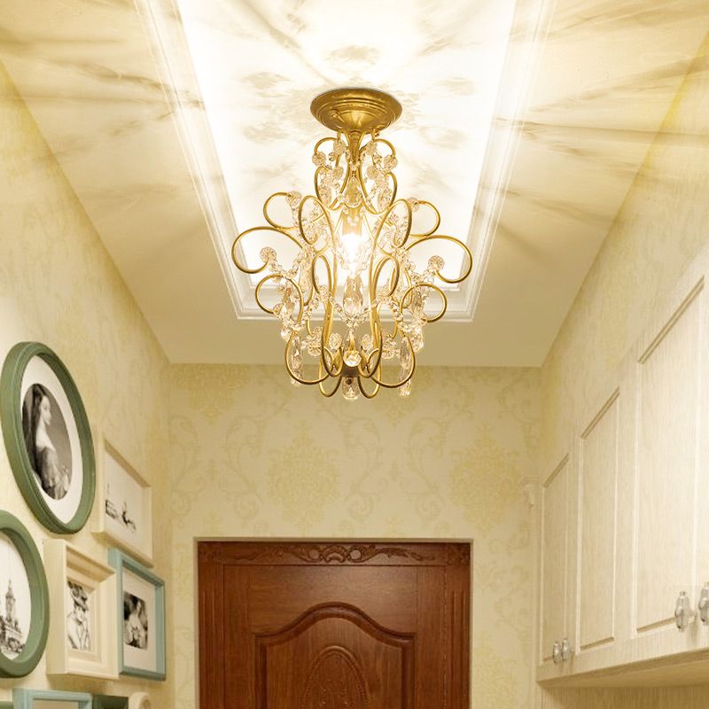 Marco de brazo doblado posmoderno Semi Flush Light Metal 1 Light Hallway Flexure con acento de cristal