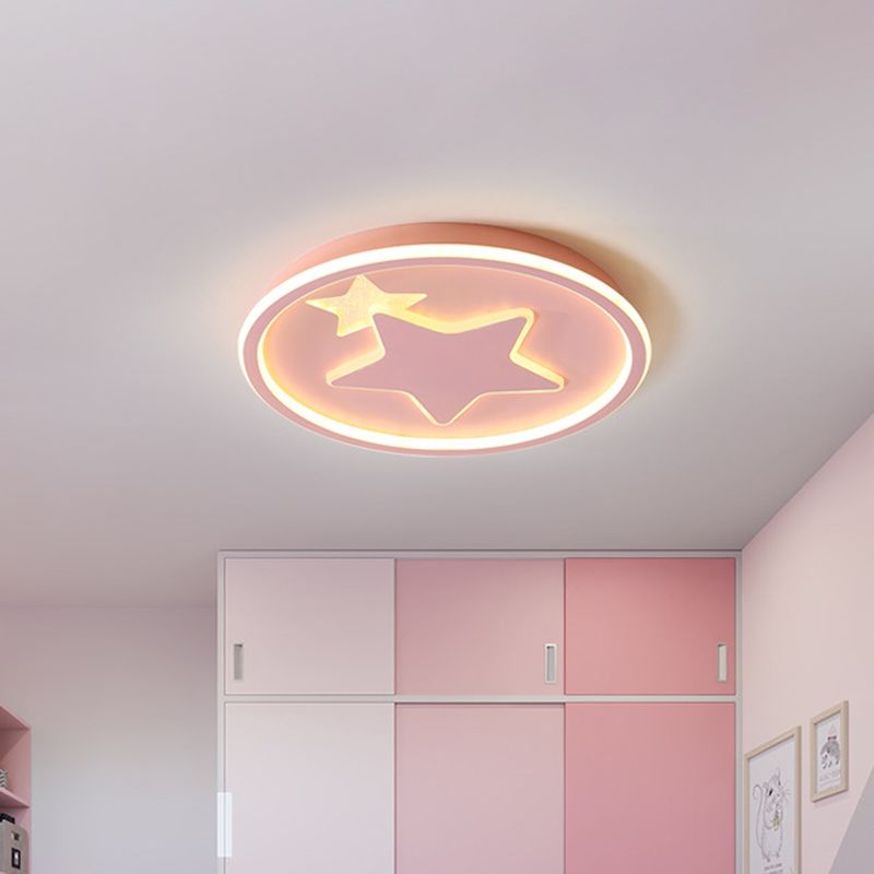 Star Bedroom Ceiling Light Fixture Acrylic LED Cartoon Close to Ceiling Lamp in Black/Pink/Blue