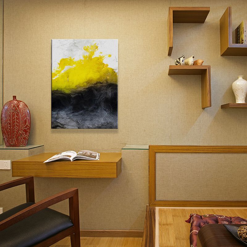 Simplicity Abstract Wall Art Decor Yellow and Black Dining Room Canvas, Textured