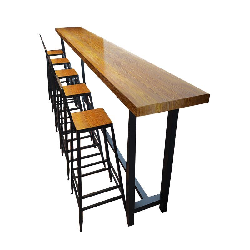 Black and Metal Base Table Natural Rectangle Solid Wood Bar Table