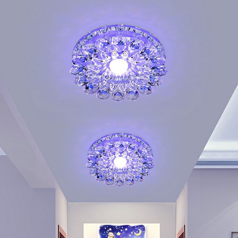 Plafonnier LED en cristal moderne à montage encastré, fleur violette, pour couloir