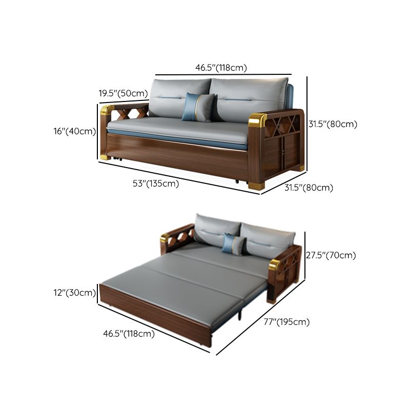 Modern Faux Leather Sleeper Sofa 31.45"H Upholstered Square Arms Sofa Bed