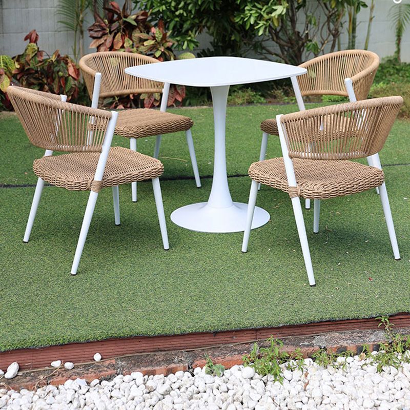 Brown Stacking Armchair Tropical Rattan Dining Chairs with Arm