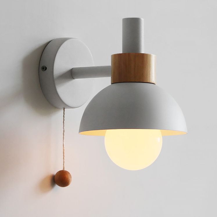 Minimalist Wall Sconce Torchlight Shaped with Pull Switch and Dome Metal Shade Indoor for Bedroom Bathroom Lighting