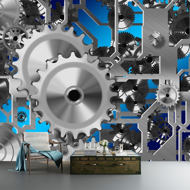 Metal Gears Wall Mural Personalized Minimalist Wall Covering for Living Room