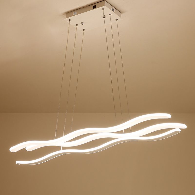 Wavy Acrylic Chandelier Light Simple LED 3 Lights White Drop Pendant in Warm/White Light
