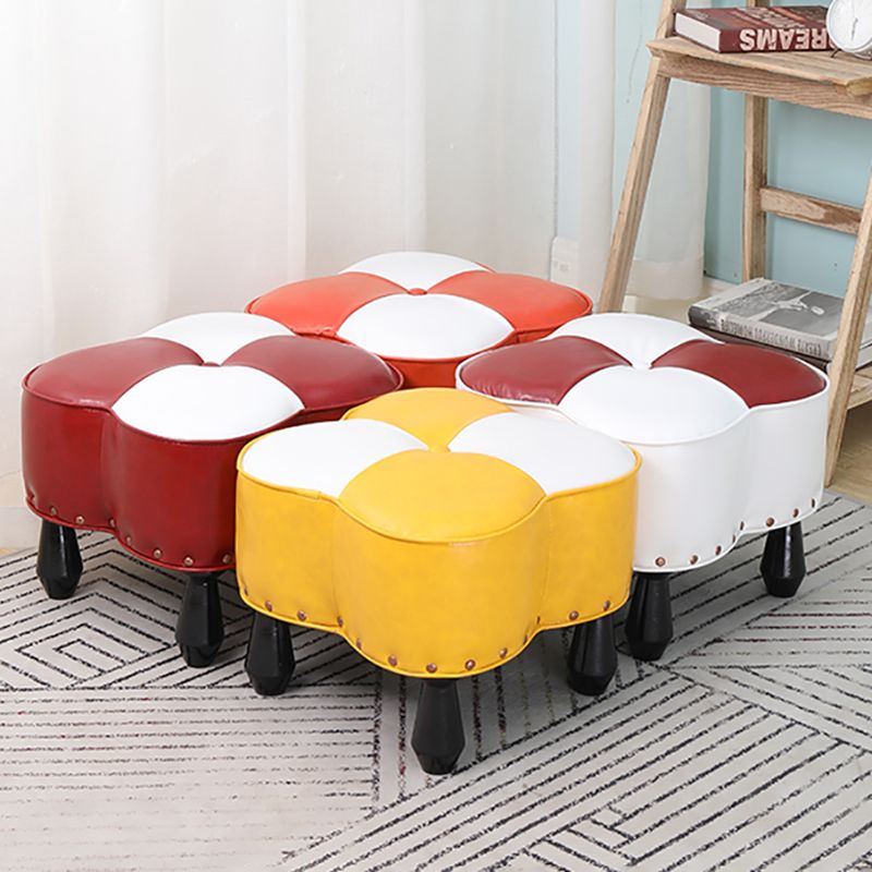 Leather Ottoman Clover Shape Color Panel Tufted Water Resistant Nailhead Trim Ottoman