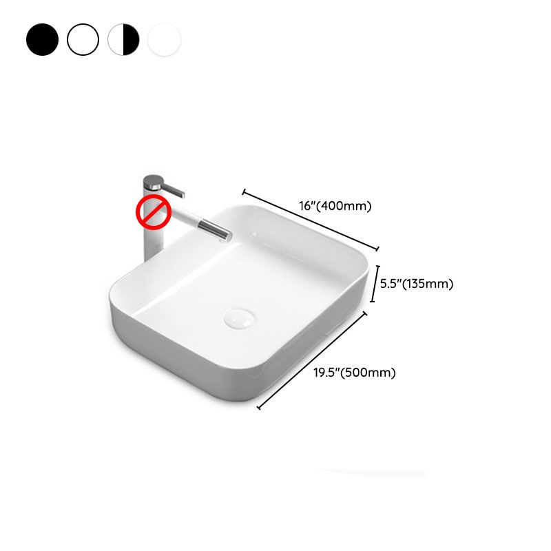 Modern Bathroom Sink Rectangular Porcelain Trough Sink with Pop-Up Drain