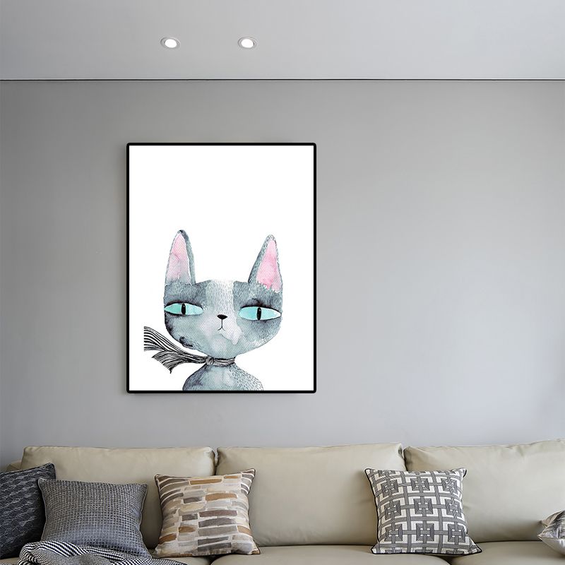 Animal Print Wall Art Living Room Pot Plant Canvas Painting in White for House Decor