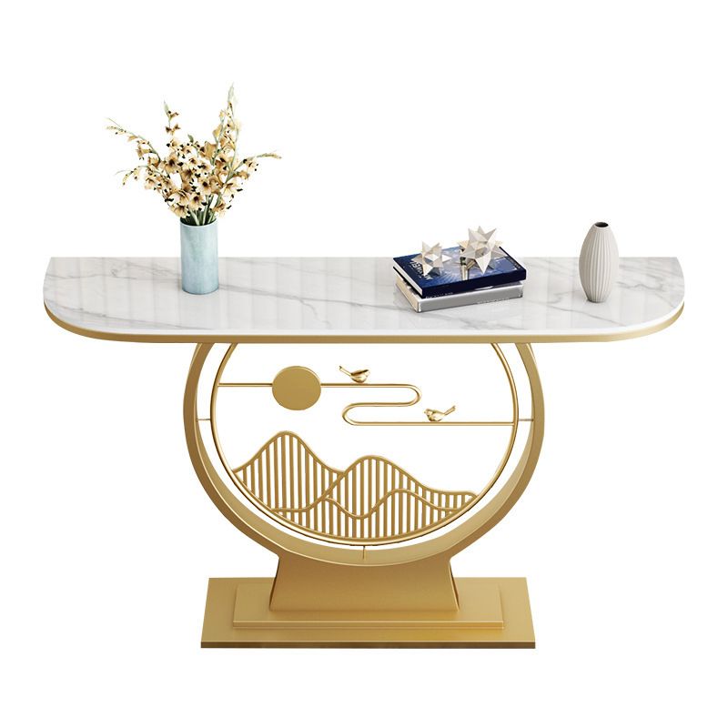 11" Wide Glam Stone Console Table Half Moon Console Sofa Table for Hall
