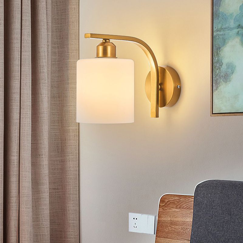 Modern Wall Sconce Metal Cylinder Shape Vanity Lamp with Glass Shade for Bathroom