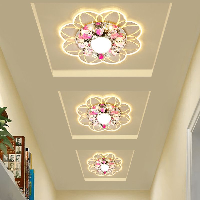 Modernist Flower Ceiling Flush LED Beveled Crystal Flush Mount Lighting Fixture with Fish Design in Warm/Blue/Pink Light