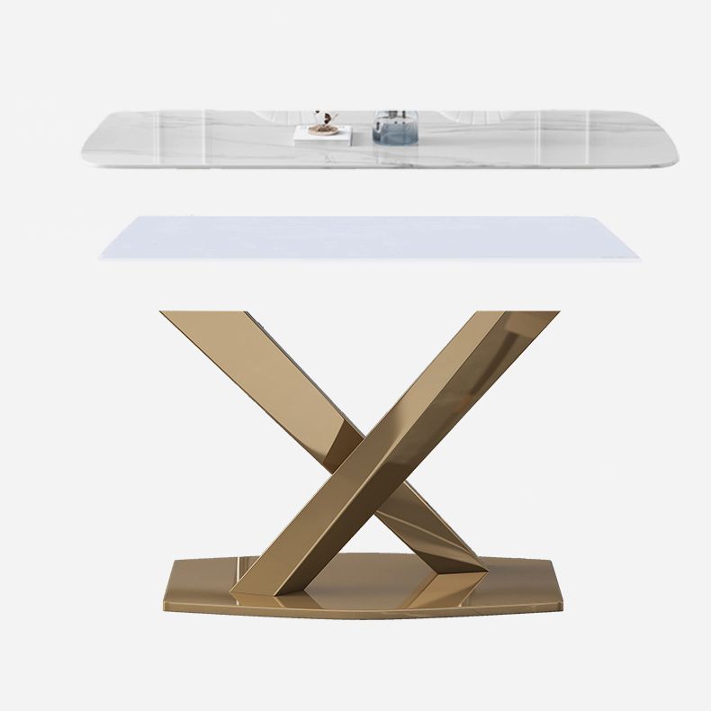 Modern Sintered Stone Dining Room Set with Rectangle Table and Gold LegsDining Table Furniture