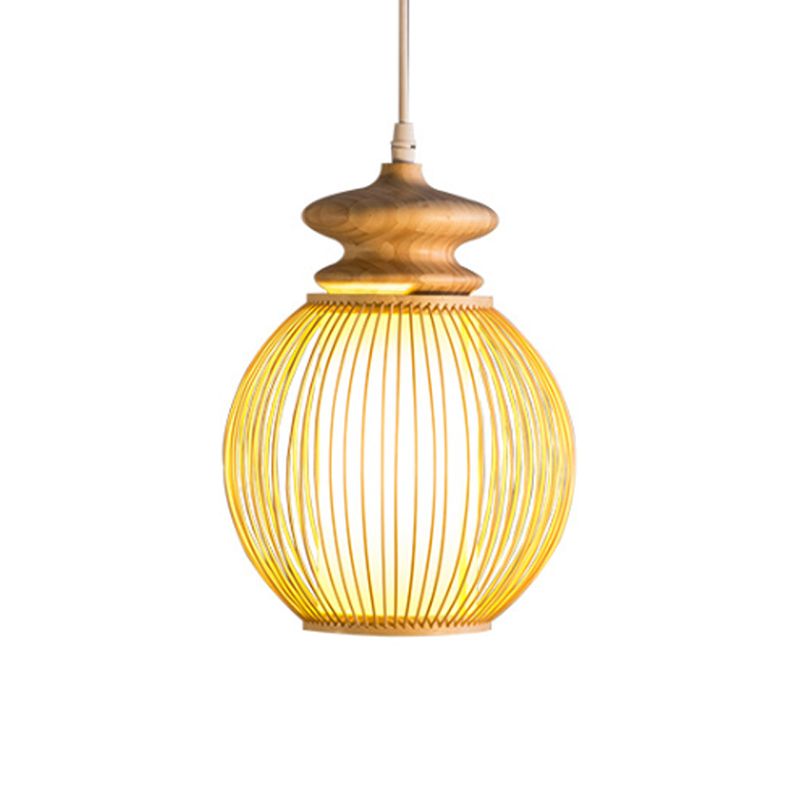 Bambus Global Shade Hanging Lampe Asian Style 1 Leuchte Leuchte Leuchte mit Holzkappe in Beige, 9 "/12" Dia