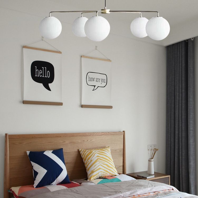 Modern Minimalist Chandelier Light Fixture Spherical White Glass 5 Light Ceiling Chandelier for Living Room
