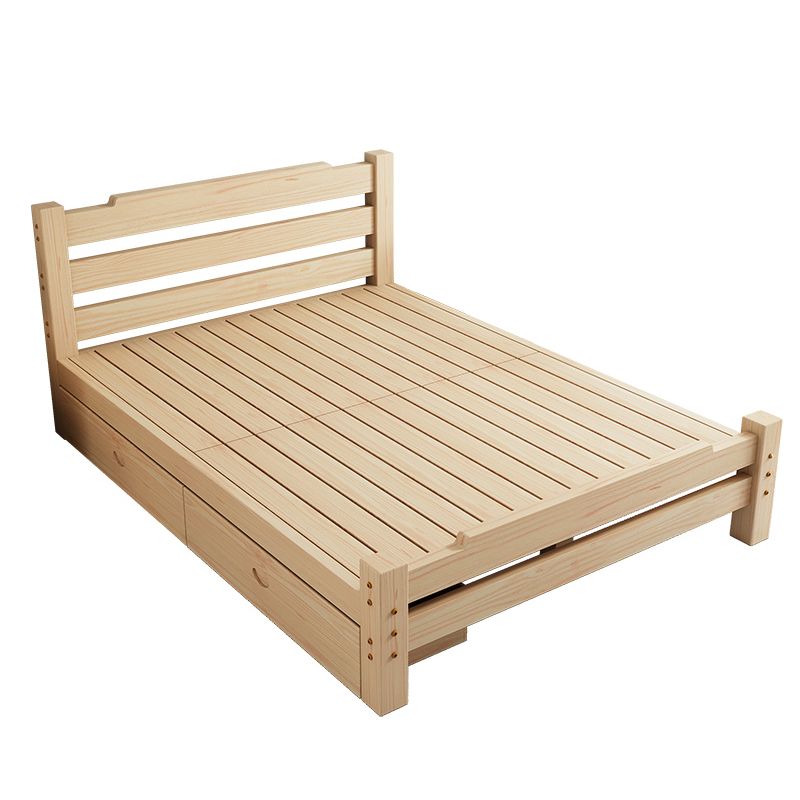 Pine Wood Bed in Light Brone Scandinavian Bed with Headboard