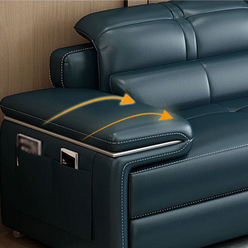 Genuine Leather Sectional 34.65"High Pillow Top Arm Sofa with Storage, Blue