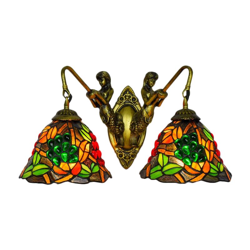 Bell Sconce Light Fixture Tiffany Red-Yellow-Green Glass 2 Heads Bedroom Wall Mount Light