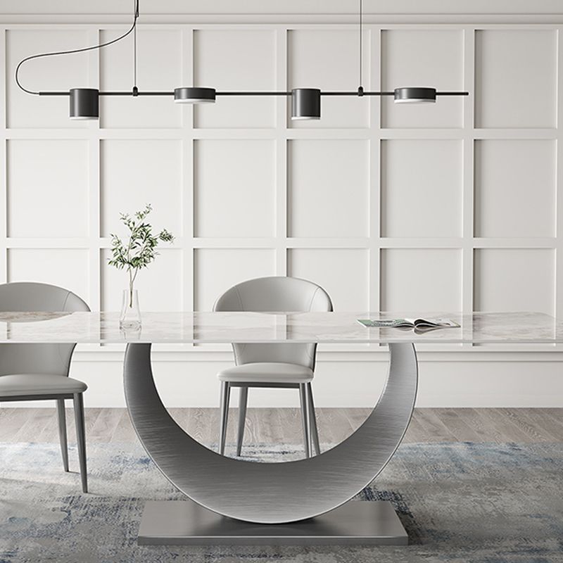 Rectangle Pedestal Table Traditional Luxury Dining Table Stainless Steel Base for Home