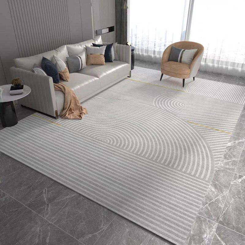 Light Grey Modern Rug Polyester Line Rug Washable Rug for Home Decor