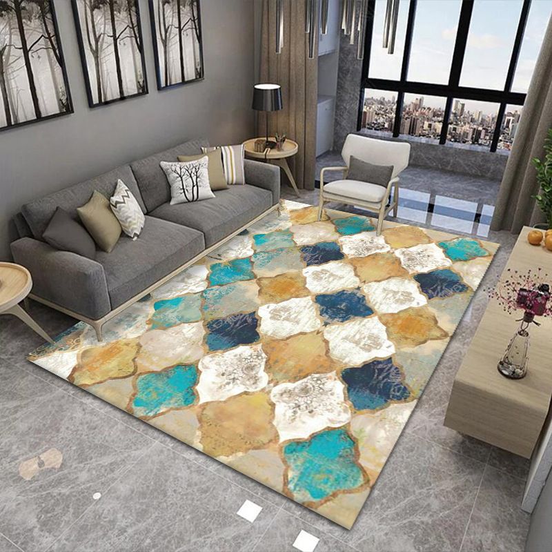 Gold Modern Rug Polyester Striped Indoor Rug Stain Resistant Rug for Living Room