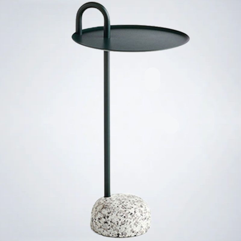 27.75" Tall Steel Round Top Side Table Stone Pedestal End Table