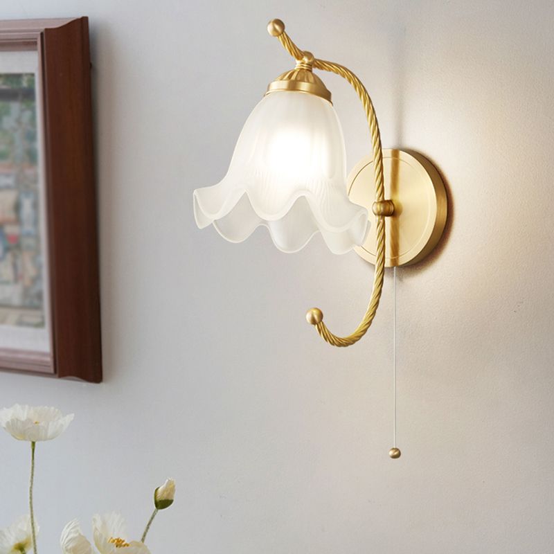 Glass Flower Shape Wall Lighting Modern Style 1 Light Wall Light Sconce in Gold