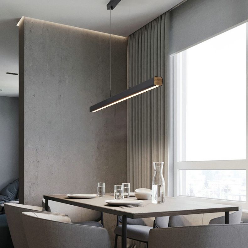 Legno di gomma + ferro moderno minimalismo dell'isola a led luce 59 "altezza regolabile cucina lunga cucina sospesa in nero