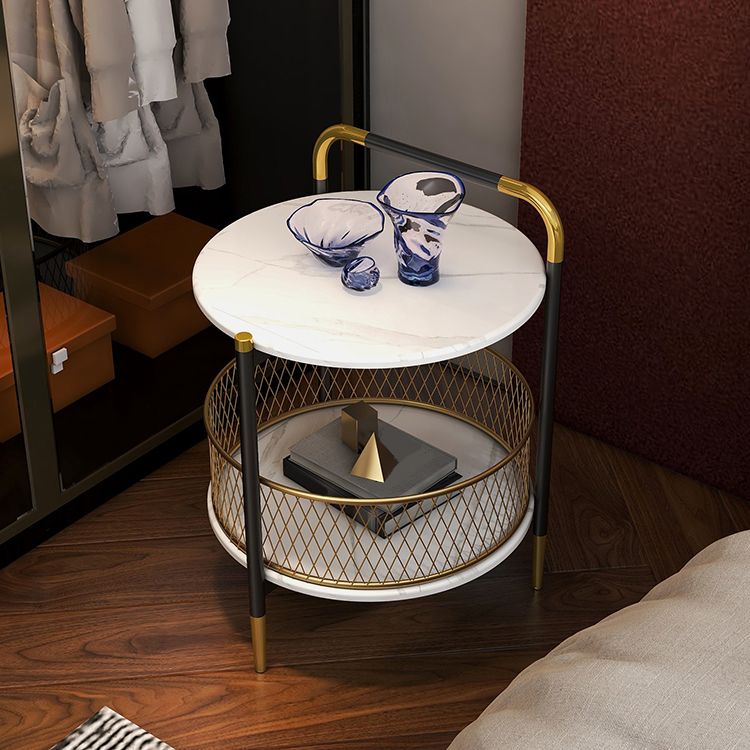 Glam Accent Table Nightstand Antique Finish Night Table with 2 Shelves