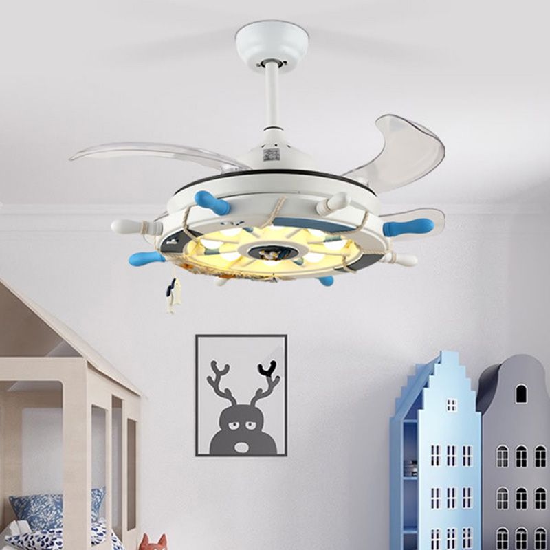 Luce a ventole a ciondolo a LED Mediterranea Luce semi -filo a forma di timone con tonalità metallica