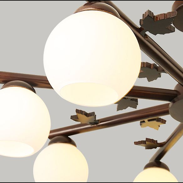 Gewölbte milchgyglas hängende Lampe nordisch dunkler Holz Getreide Kronleuchter für Wohnzimmer