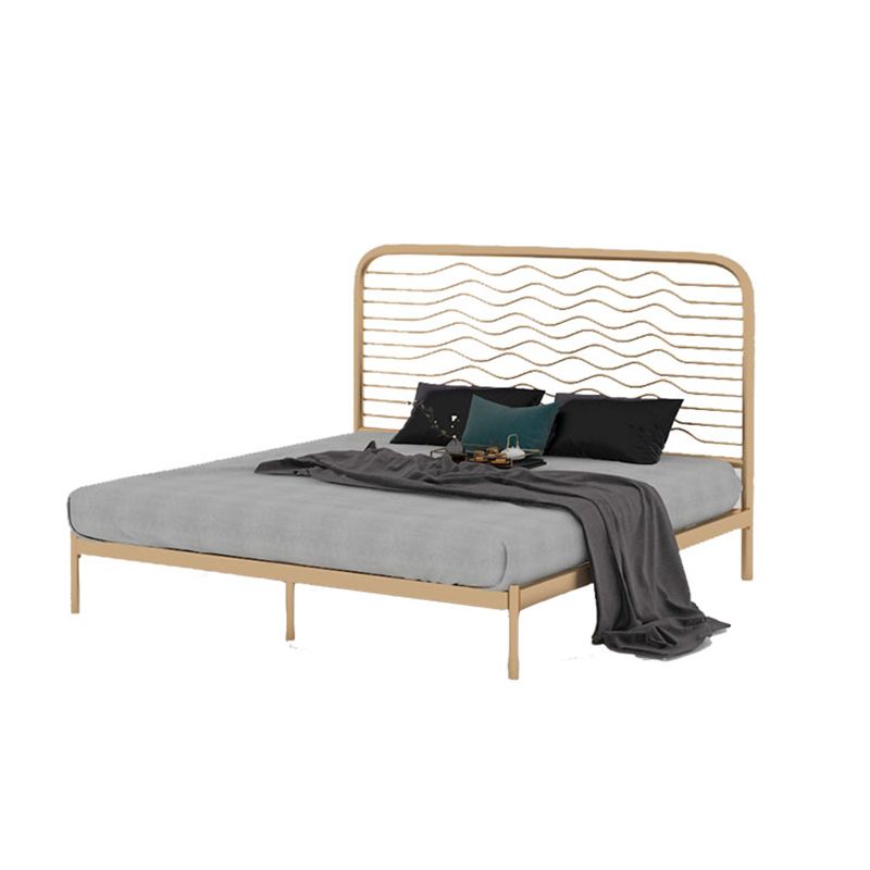 Glam Metallic Standard Bed, Beveled Open-Frame Headboard Bed Frame