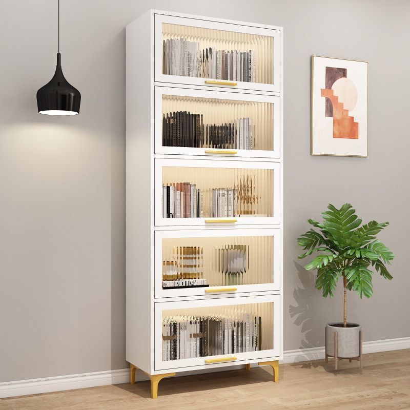 Modern Engineered Wood Bookcase White Standard Shelf with Door
