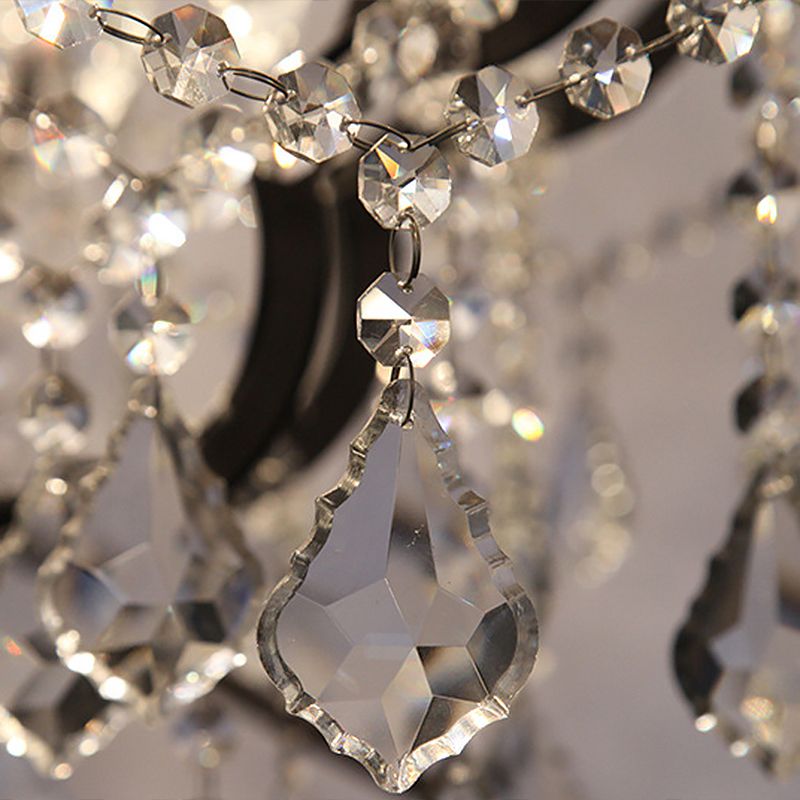 Black Spherical Chandelier Lamp Rustic Metal Black Hanging Light with Crystal Decorations