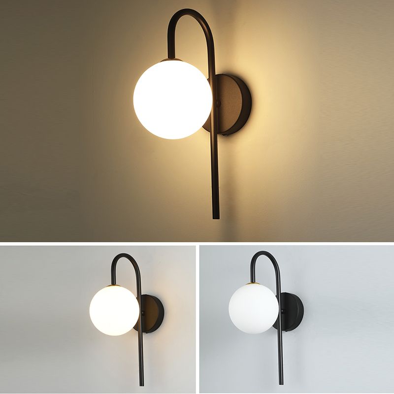 Sphere Sconce Light Modern Style Single Bulb Wall Lamp with White Glass Shade for Bedroom