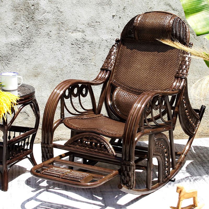 Traditional Rocking Chair Rattan Frame Solid Color Spindle Backrest Indoor Rocking Chair