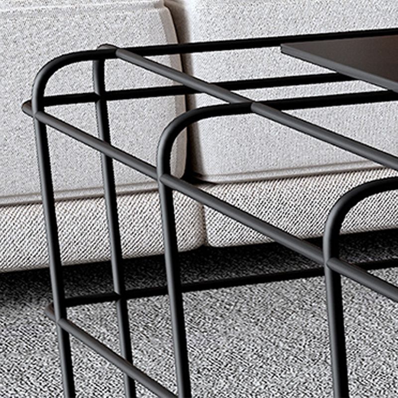 Black Mid-Century Modern Coffee Table with Iron Top and Frame Base