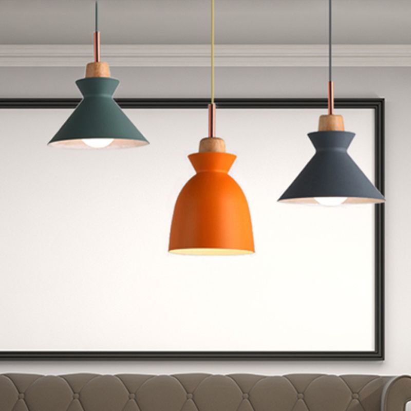 Multi-Color Cone and Dome Hanging Lighting Modern 3 Lights Metal Pendant Ceiling Light with Linear/Round Canopy