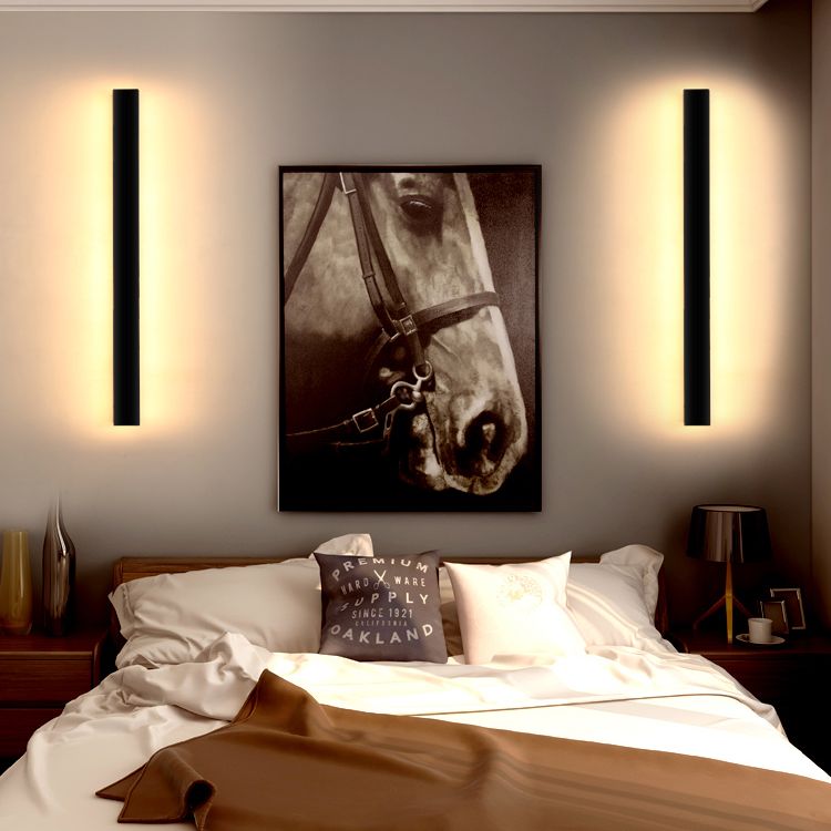 Black Rectangle Shape Metal Acrylic Wall Line Light Fixture Postmodern Style LED Indoor Wall Sconce