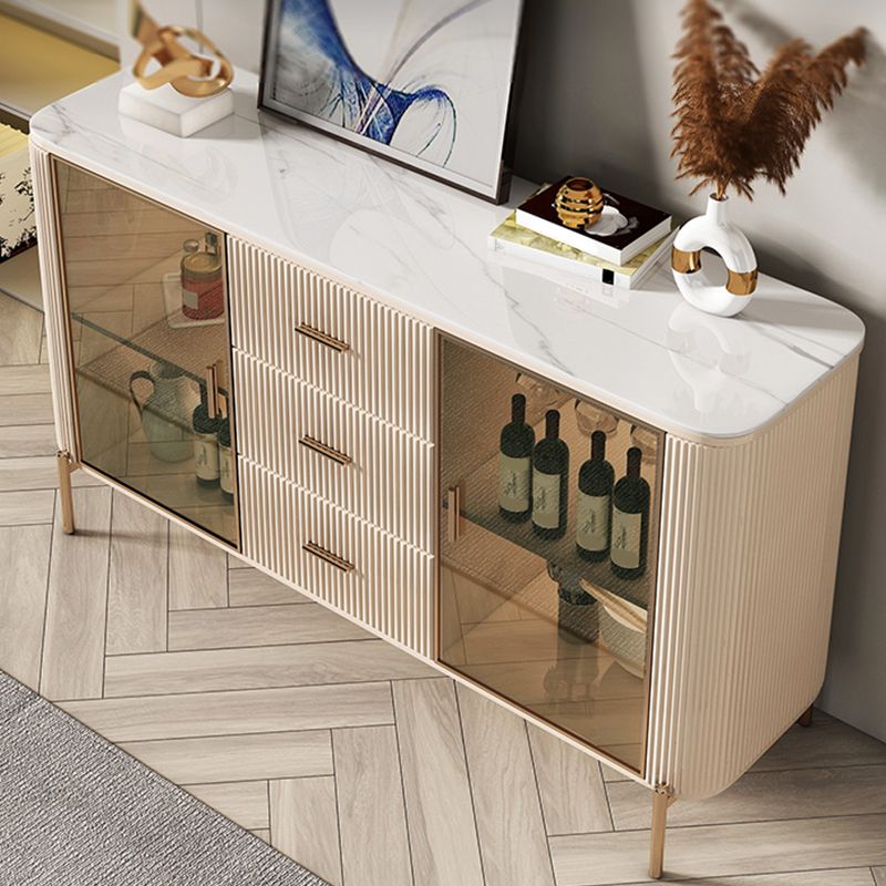 Glam Sintered Stone Sideboard 3-drawer Credenza with Glass Door for Living Room