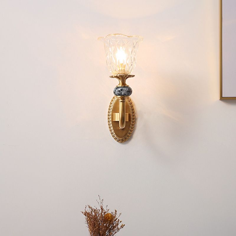Post Modern Flower Wall Sconce Lighting 1/2-Head Clear Glass Wall Lamp Fixture in Brass