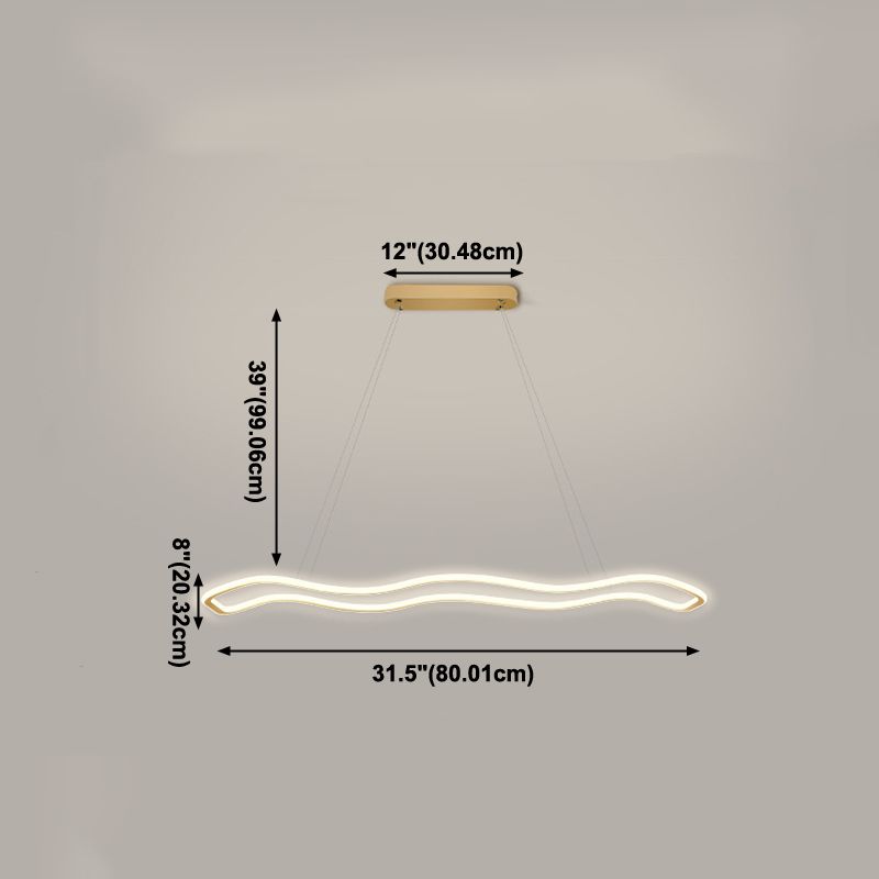 Nordic Modern Metal Chandelier Lamp Linear Gold Island Pendant for Dining Room