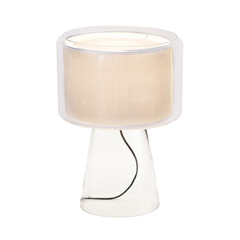 Clear Glass Fungus Plug-In Night Lamp Modernist Single White/Beige Table Light with Gathered Fabric Shade Inside