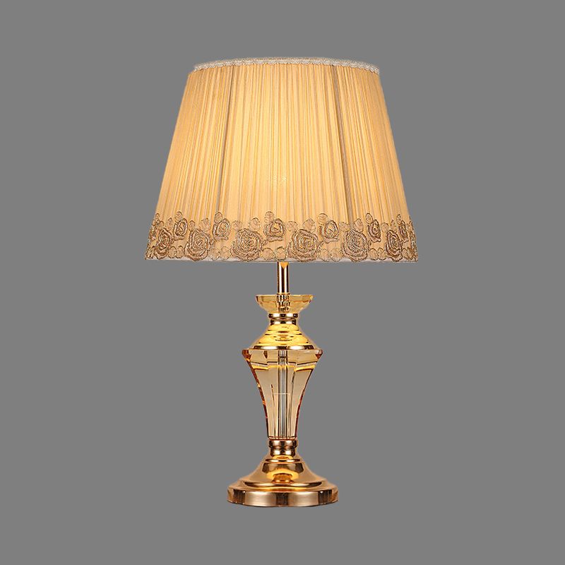 Contemporain 1 tête de tête légère tambour beige fuselé petite lampe de bureau avec nuance de tissu