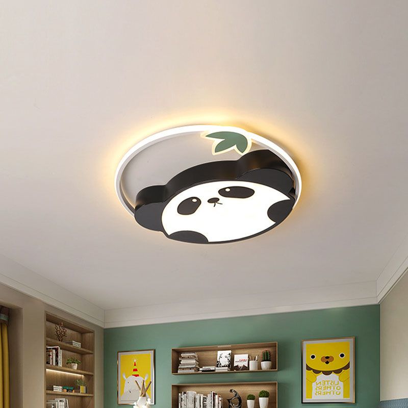 Metal Panda Ceiling Flush Mount Kids LED Black Flushmount Lighting in Warm/White Light for Bedroom, 16"/19.5" Wide