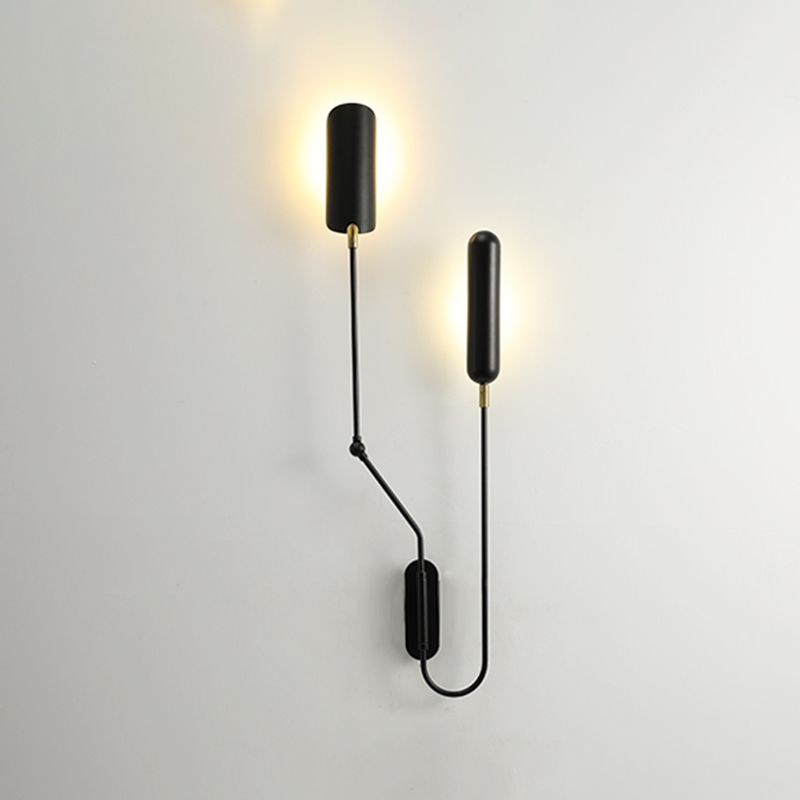 Black Metal Shade Wall Light Nordic 2 Lights Adjustable Wall Sconce for Living Room