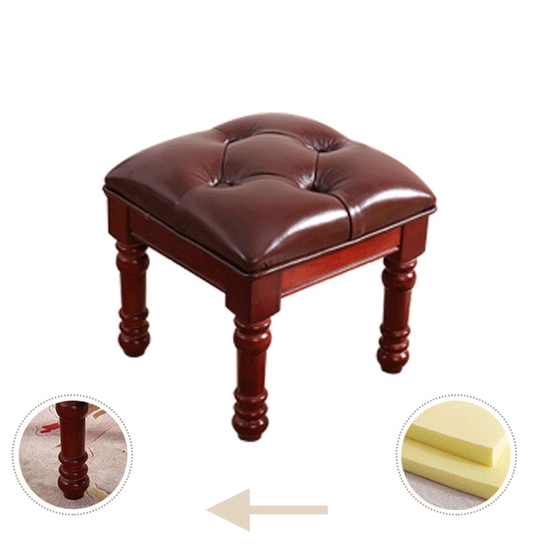 Mid-Century Modern Ottoman Faux Leather Tufted Upholstered Square Ottoman